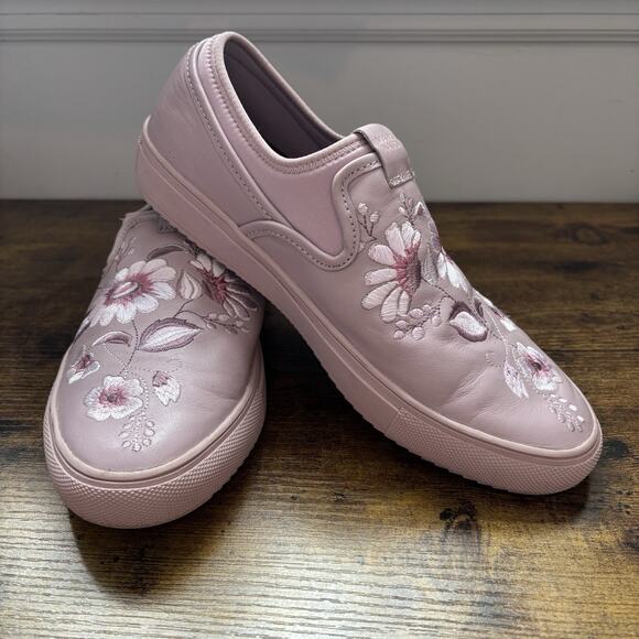 Mark Nason Womens Sneakers 7 Pink Embroidered Slip On Leather Boho Festival - Picture 1 of 14
